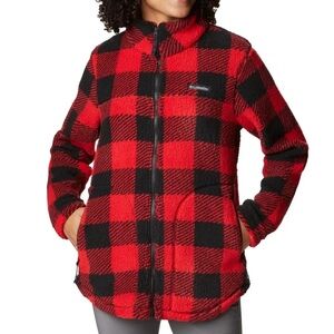 Columbia Women's Bold Red and Black Checkered Teddy Jacket